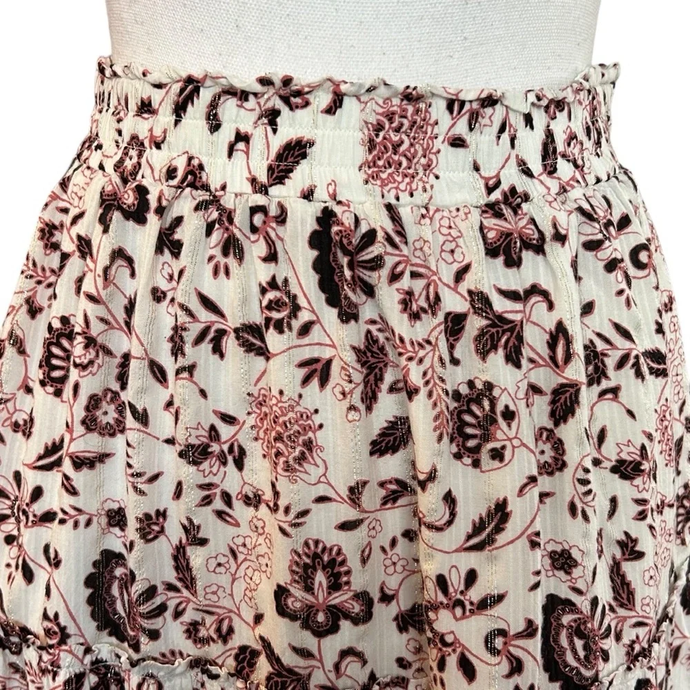 LOFT Shimmer Vine Tiered Maxi Skirt Women’s SZ XS in White Multicolor‎ Pretty